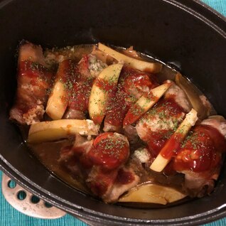 ＼ビストロの味／　塩麹&トマト&ポテトの豚肉巻き